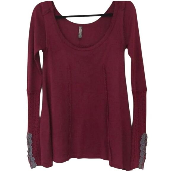 FREE PEOPLE Women’s Long Sleeve Top Size Medium Burgundy - Picture 1 of 10
